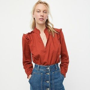 J.Crew Ruffle-trim V-neck popover in clip dot